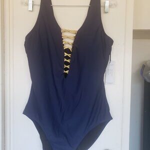 Cover Girl Blue and Gold Swimsuit Size 18